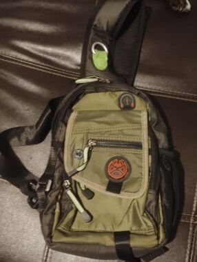 Olive Green Men's Sling Bag with Front Pocket